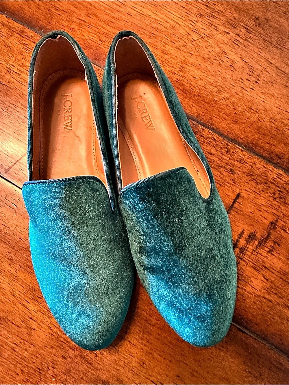 J.Crew Green Velvet Loafers